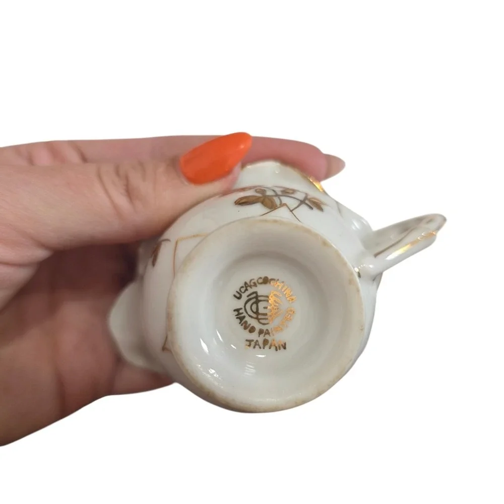 Vintage UCAGCO Hand Painted Japan Creamer & Covered Sugar Bowl Gold Floral Set